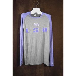 LSU Gray T-Shirt by Colosseum Long Purple Raglan Sleeve Size L Purple Spell-out